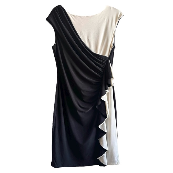 Carmen Marc Valvo Black & White Draped Ruffle Cocktail Dress Size M Women's - Picture 1 of 6